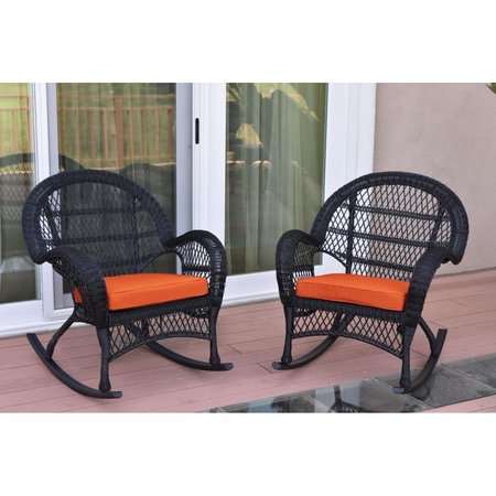 PROPATION W00211-R-2-FS016 Santa Maria Black Wicker Rocker Chair with Orange Cushion PR1081438